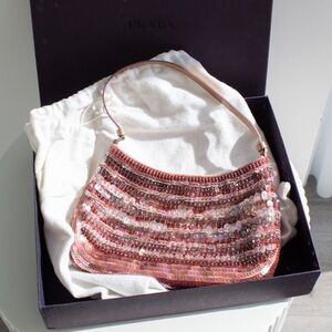 Prada Raso Vintage Sequin Embellished Petals Mauve Pink Shoulder Bag